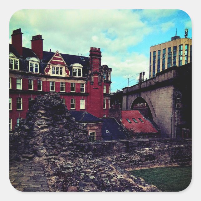 Pegatina Cuadrada Edificios de Newcastle (Anverso)