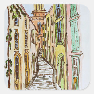 Pegatina Cuadrada Edificios de Saint-Tropez   Riviera francesa, Fran