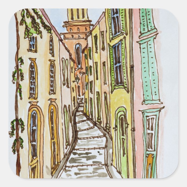 Pegatina Cuadrada Edificios de Saint-Tropez | Riviera francesa, Fran (Anverso)