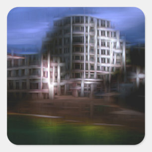 Pegatina Cuadrada Edificios nocturnos efecto digital estilo "impresi