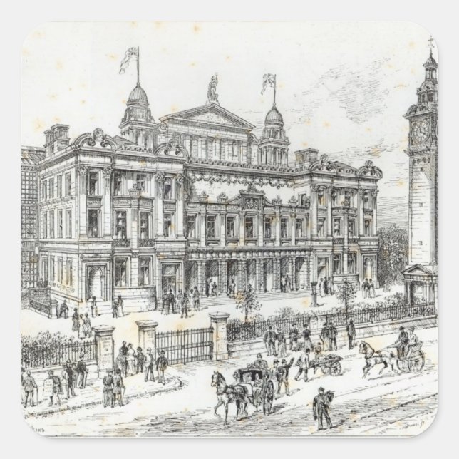 Pegatina Cuadrada Edificios terminados del Palacio del Pueblo (Anverso)