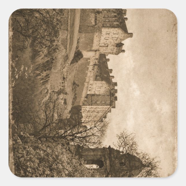 Pegatina Cuadrada Edinburgh Castle Sepia Photograph (Anverso)