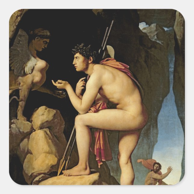 Pegatina Cuadrada Edipo y la Esfinge, 1808 (Anverso)