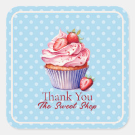 Pegatina Cuadrada Editable Blue Bakery Thank You  | Cupcake Logo
