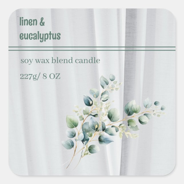 Pegatina Cuadrada Editable Linen and Eucalyptus Product (Anverso)