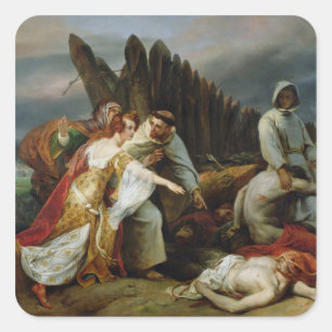 Pegatina Cuadrada Edith Finding the Body of Harold, 1828