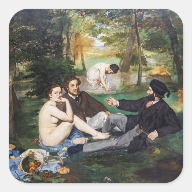 Pegatina Cuadrada Edouard Manet - Almuerzo en la hierba (Anverso)
