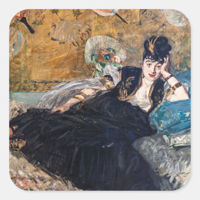 Pegatina Cuadrada Edouard Manet - Dama con Abanicos (Anverso)