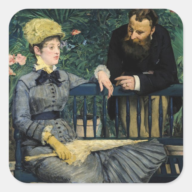 Pegatina Cuadrada Edouard Manet - En el Conservatorio (Anverso)