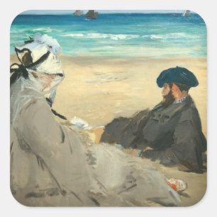 Pegatina Cuadrada Edouard Manet - En la playa