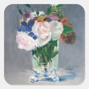 Pegatina Cuadrada Edouard Manet - Flores en un jarrón de cristal
