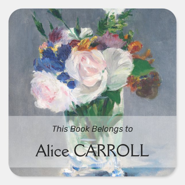 Pegatina Cuadrada Edouard Manet - Flores en un jarrón de cristal (Anverso)
