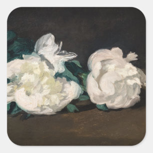 Pegatina Cuadrada Edouard Manet - Rama de Peonías Blancas, Tijeras d
