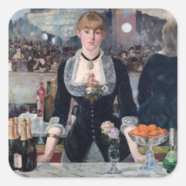 Pegatina Cuadrada Edouard Manet - Un bar en el Folies-Bergere (Anverso)
