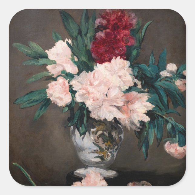 Pegatina Cuadrada Edouard Manet - Vase de Peonies en Pedestal pequeñ (Anverso)