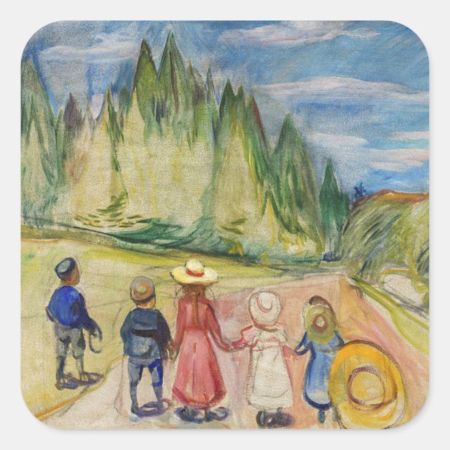 Pegatina Cuadrada Edvard Munch - El bosque de cuento de hadas (Anverso)