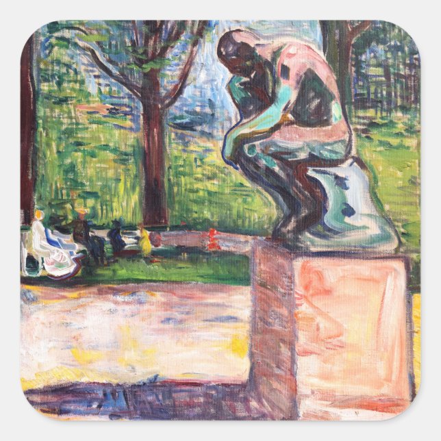 Pegatina Cuadrada Edvard Munch - El pensador de Rodin (Anverso)
