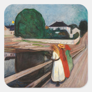 Pegatina Cuadrada Edvard Munch - Los Chicas en el puente