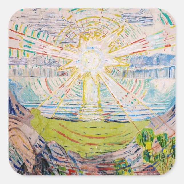 Pegatina Cuadrada Edvard Munch - The Sun 1910 (Anverso)