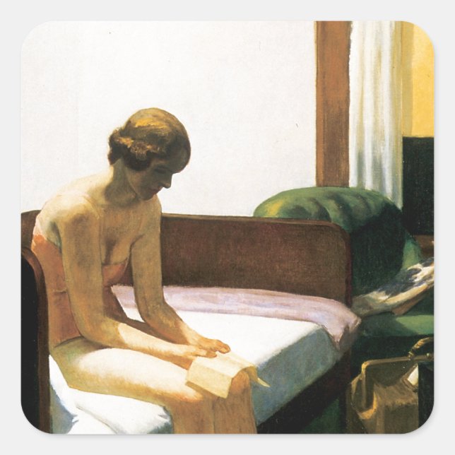 Pegatina Cuadrada Edward Hopper Hotel Room (Anverso)