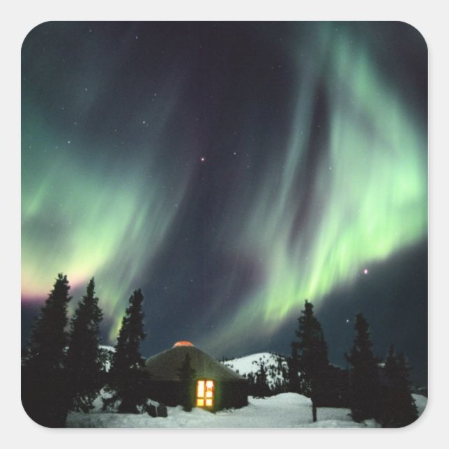 Pegatina Cuadrada EE. UU., Alaska, Chena Hot Springs. Aurora (Anverso)