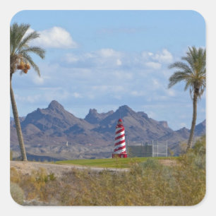 Pegatina Cuadrada EE. UU., Arizona, Lake Havasu City. Faro junto