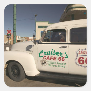 Pegatina Cuadrada EE. UU., Arizona, Williams: Cruisers Cafe 66 Viejo