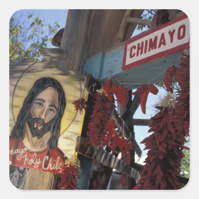 Pegatina Cuadrada EE. UU., EE. UU., Nuevo México, Santa Fe. (Anverso)