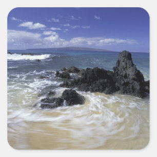 Pegatina Cuadrada EE. UU., Hawái, Maui, Maui, Makena Beach, Surf
