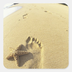 Pegatina Cuadrada EE.UU., Hawaii, Maui, Makena Beach, Footprint y