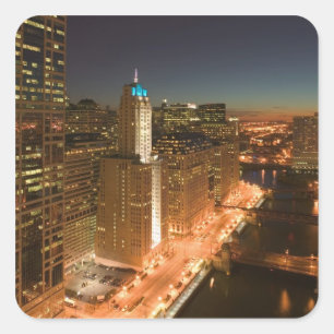 Pegatina Cuadrada EE.UU., Illinois, Chicago: El bucle: Edificios