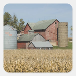 Pegatina Cuadrada EE. UU., IOWA, Froelich: Granja antigua