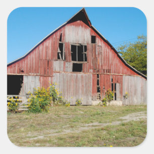 Pegatina Cuadrada EE. UU., Kansas, Old Red Barn