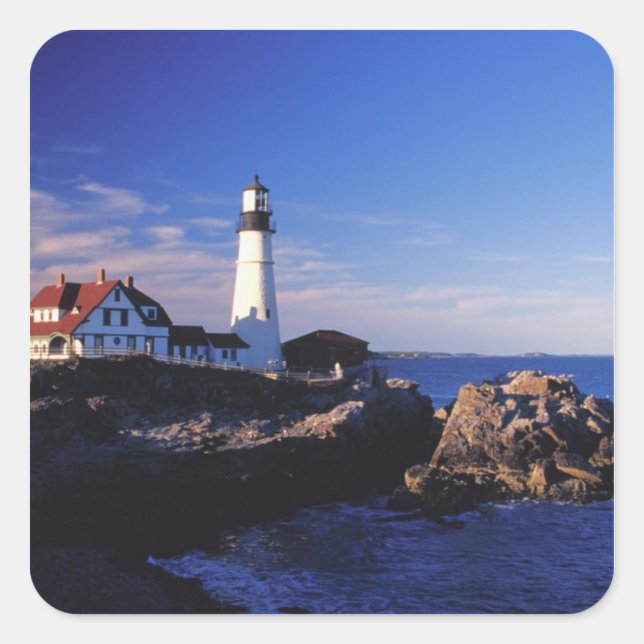 Pegatina Cuadrada EE. UU., Maine. Faro de Portland Head. (Anverso)