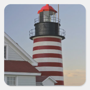 Pegatina Cuadrada EE. UU., Maine, Lubec. Faro de West Quoddy Head,