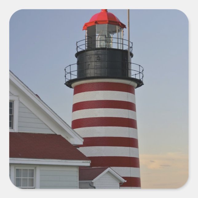 Pegatina Cuadrada EE. UU., Maine, Lubec. Faro de West Quoddy Head, (Anverso)