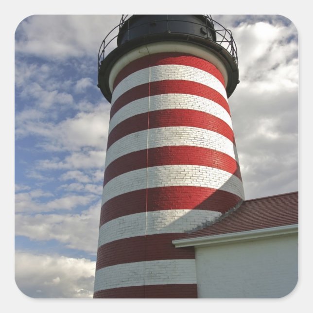 Pegatina Cuadrada EE.UU., Maine, Lubec. West Quoddy Head LIghthouse (Anverso)