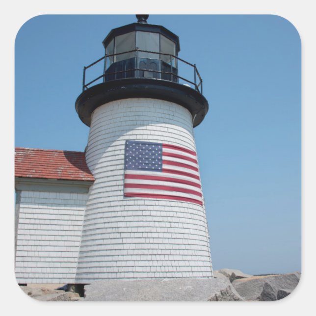 Pegatina Cuadrada EE. UU., Massachusetts, Nantucket. Brant Point (Anverso)