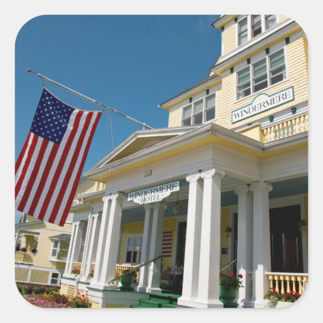 Pegatina Cuadrada EE. UU., Michigan, Isla Mackinac (Anverso)