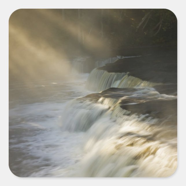 Pegatina Cuadrada EE.UU., Michigan, península superior. Vigas de sol (Anverso)