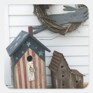 Pegatina Cuadrada EE. UU., Missouri, Herman: Casas de pájaros patrió