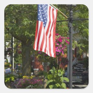 Pegatina Cuadrada EE. UU., Nueva York, Lewiston. Bandera americana a
