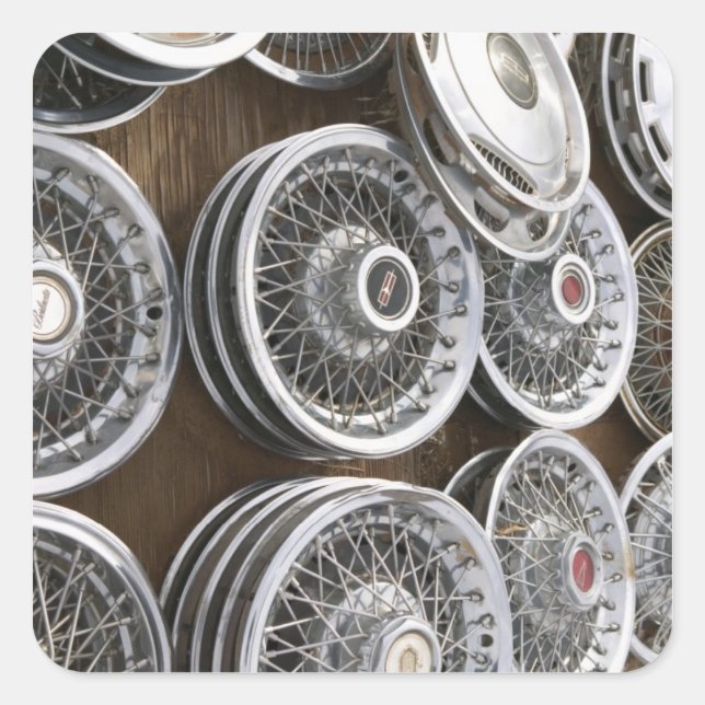 Pegatina Cuadrada EE.UU., Nuevo México, Prewitt: Auto Hubcaps / Rt.  (Anverso)