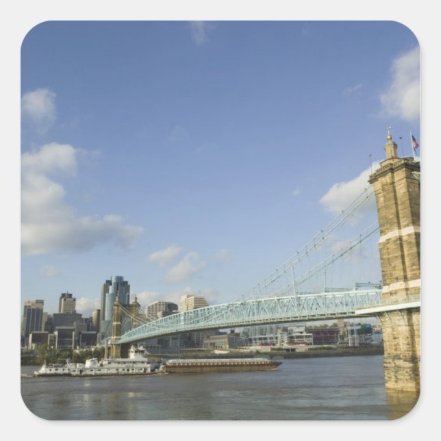Pegatina Cuadrada EE. UU., Ohio, Cincinnati: Roebling Suspension 2 (Anverso)