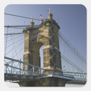 Pegatina Cuadrada EE. UU., Ohio, Cincinnati: Roebling Suspension 3