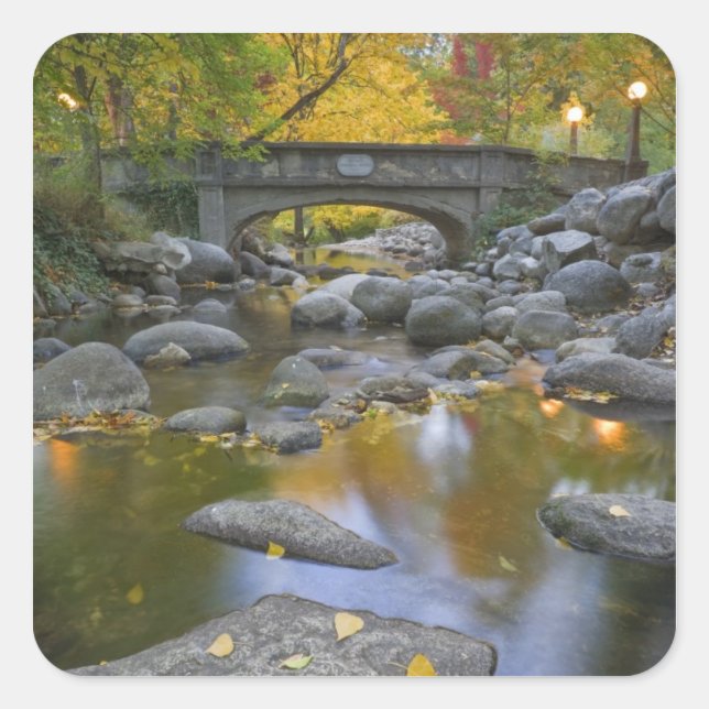 Pegatina Cuadrada EE. UU., Oregón, Ashland, Lithia Park. Otoño (Anverso)