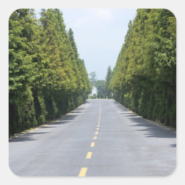 Pegatina Cuadrada EE.UU., Parque nacional Yellowstone, carretera en  (Anverso)