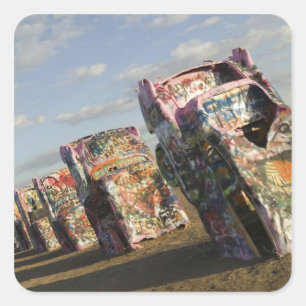 Pegatina Cuadrada EE.UU., TEXAS, Área Panhandle, Amarillo: Cadillac