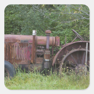 Pegatina Cuadrada EE. UU., Vermont, MANCHESTER: Tractor agrícola ant