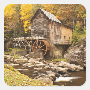 Pegatina Cuadrada EE.UU., Virginia Occidental, Clifftop. Estado de B